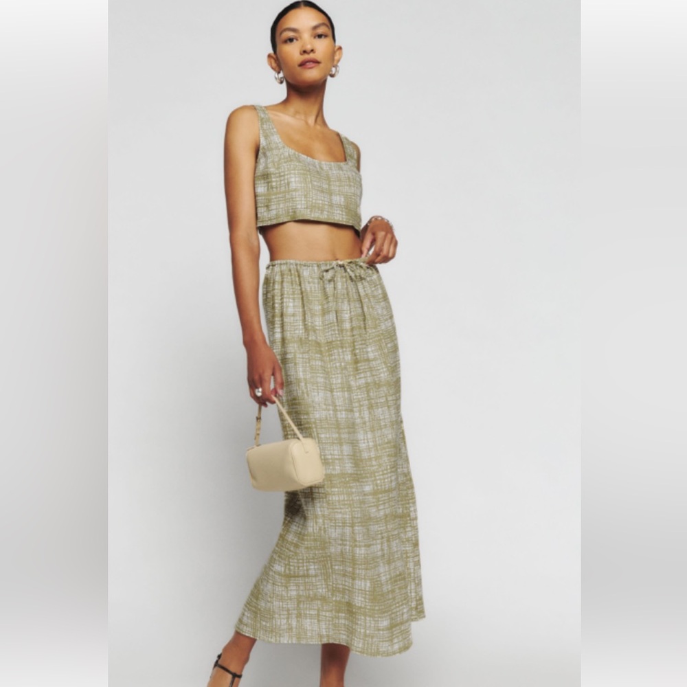 Reformation Green Plaid Midi Skirt
